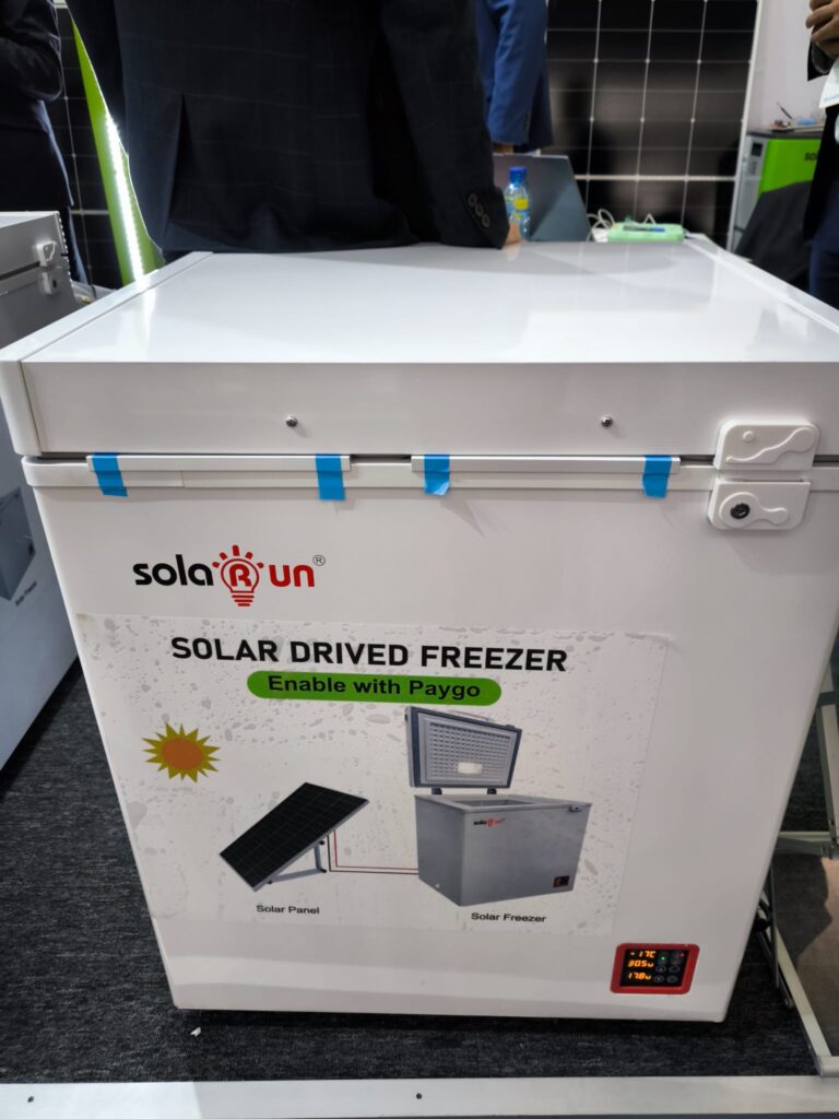 A solar powered deep freezer that is sold on a pay-as-you-go basis. An example of a productive use of off-grid solar power in rural areas and a major focus of both the expo and the forum.